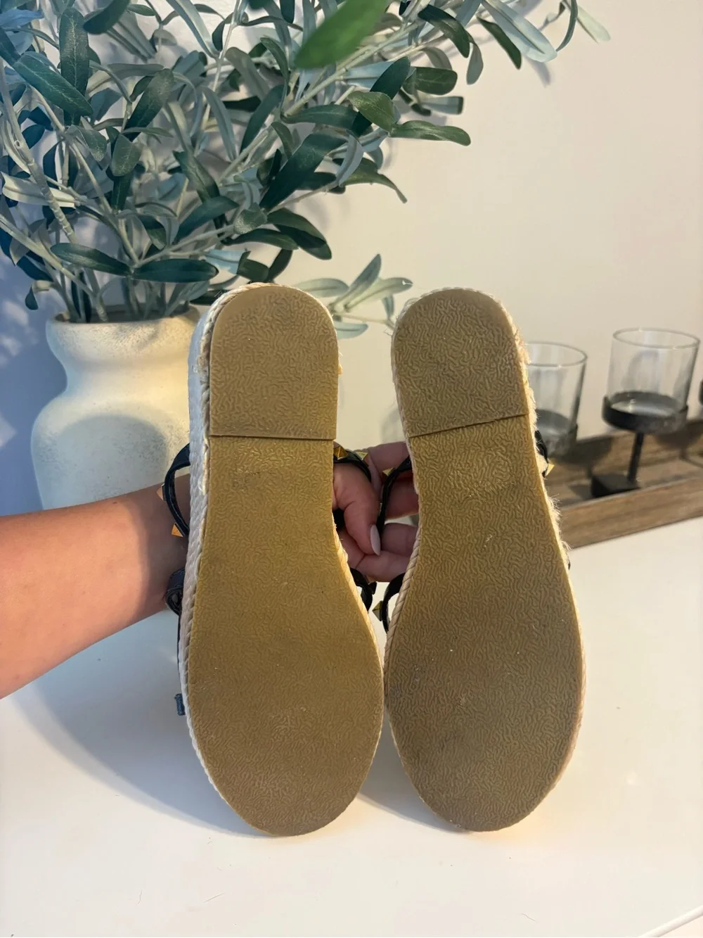 Olivia Miller Black Studded Wedge Espadrille Sandals